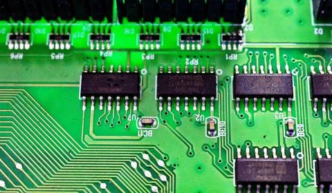 Circuit board with electronic components close up image , technology concept Stock Photos
