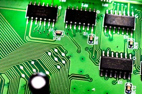 Circuit board with electronic components close up image , technology concept Stock Photos