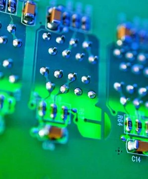 Circuit board with electronic components close up image , technology concept Stock Photos