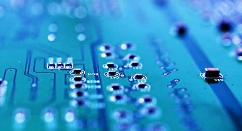 Circuit board with electronic components close up image , technology concept Stock Photos