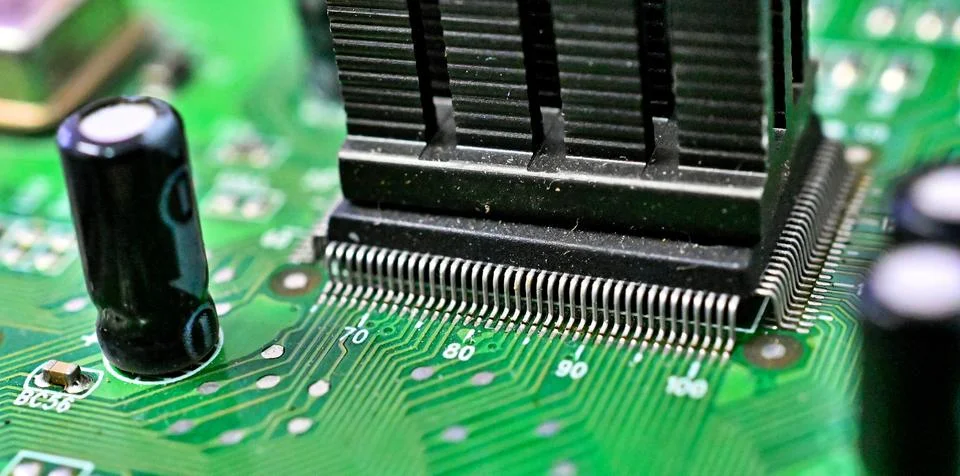 Circuit board with electronic components close up image , technology concept Stock Photos