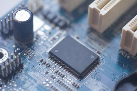 A circuit board with the electronic components. The concept of the electronic Foto stock