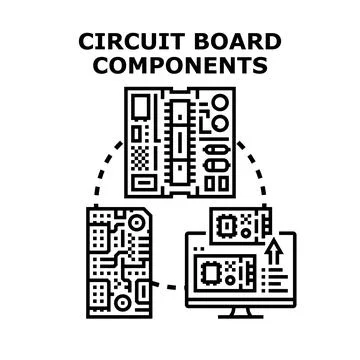 Circuit board electronic components working together concept Stock Illustration