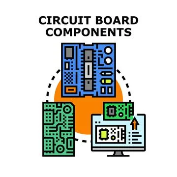Circuit board electronic components working together concept Ilustración de archivo