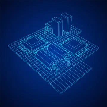 Circuit board. Electronic computer components motherboard. Stock Illustration