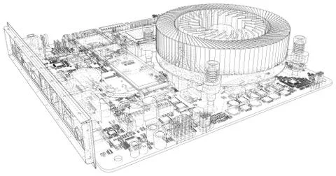 Circuit board. Electronic computer hardware technology. Vector rendering of 3d 스톡 일러스트