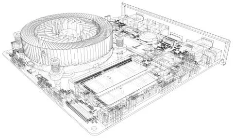 Circuit board. Electronic computer hardware technology. Vector rendering of 3d Illustrazione stock