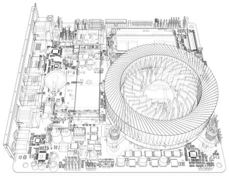 Circuit board. Electronic computer hardware technology. Vector rendering of 3d Illustrazione stock