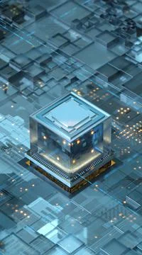 Circuit board, electronics cyberspace background, 3d rendering. Stock Illustration