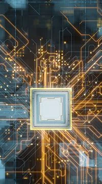 Circuit board, electronics cyberspace background, 3d rendering. Illustrazione stock