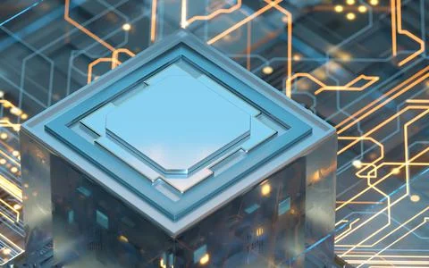 Circuit board, electronics cyberspace background, 3d rendering. Illustrazione stock