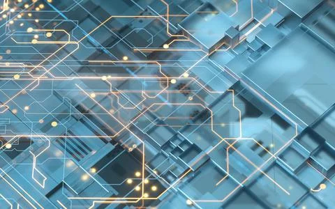 Circuit board, electronics cyberspace background, 3d rendering. Stock Illustration