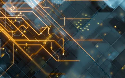 Circuit board, electronics cyberspace background, 3d rendering. Stockillustratie