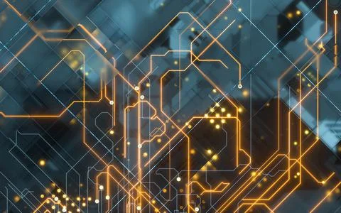 Circuit board, electronics cyberspace background, 3d rendering. Stock Illustration
