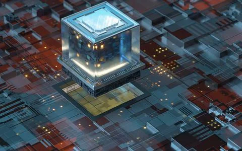 Circuit board, electronics cyberspace background, 3d rendering. Stock Illustration