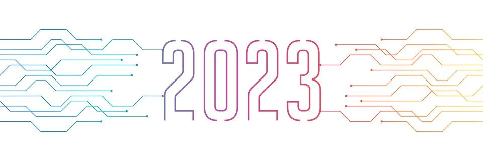 Circuit board electronics digital technology banner 2023 blue Illustrazione stock