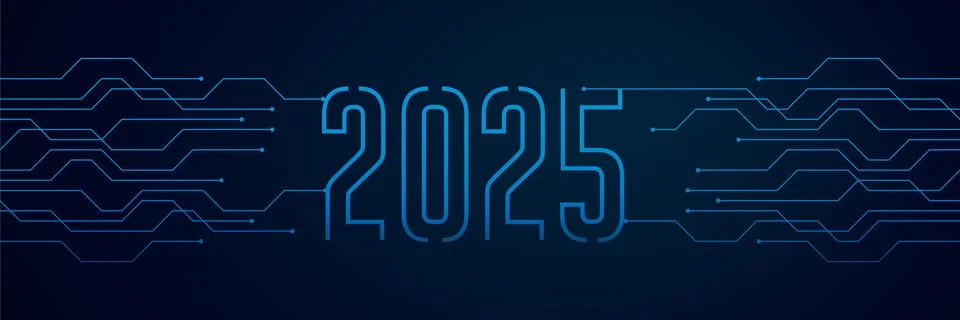 Circuit board electronics digital technology banner 2025 blue Illustrazione stock