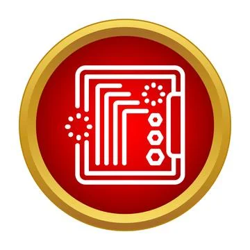 Circuit board flat icon in red button イラスト素材