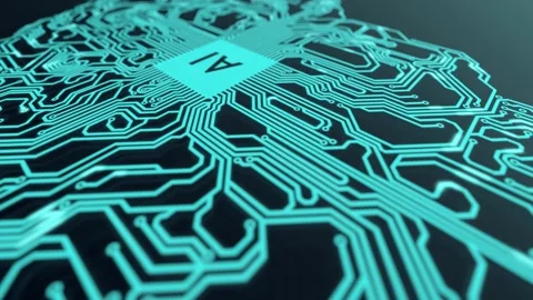 Circuit board in the form of a human brain pulsates and is drawn Stock Footage 219680709