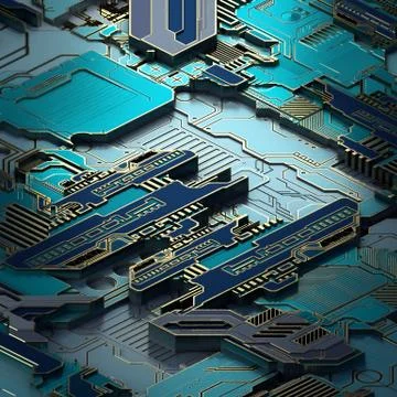 Circuit board futuristic server code processing. Turquoise technology background Stock Illustration