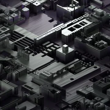 Circuit board futuristic server code processing. Gray technology background. 3d Illustrazione stock