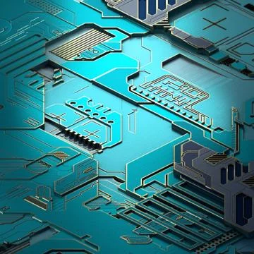 Circuit board futuristic server code processing. Turquoise technology background Stock Illustration