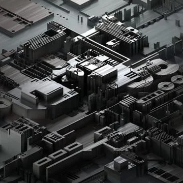 Circuit board futuristic server code processing. Gray technology background. 3d Stockillustratie