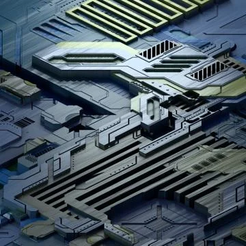 Circuit board futuristic server code processing. Blue technology background. 3d イラスト素材