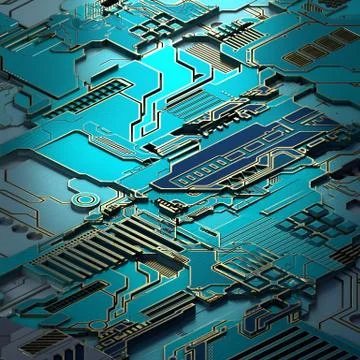 Circuit board futuristic server code processing. Turquoise technology background Stock Illustration