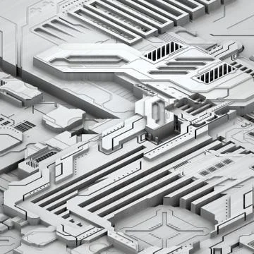 Circuit board futuristic server code processing. White technology background. 3d Illustrazione stock