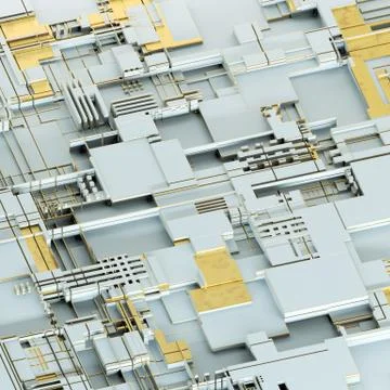 Circuit board futuristic server code processing. Gold and white technology Illustrazione stock