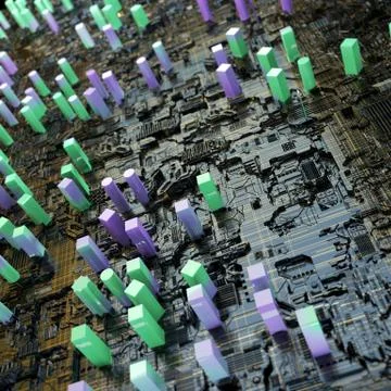 Circuit board futuristic server code processing. Multicolor technology Stock Illustration