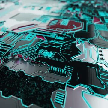 Circuit board futuristic server code processing. Neon color technology Stock Illustration