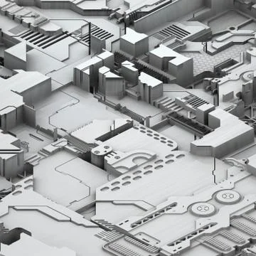 Circuit board futuristic server code processing. White technology background. 3d Stock Illustration