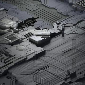 Circuit board futuristic server code processing. Gray technology background. 3d 库存插图