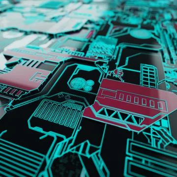 Circuit board futuristic server code processing. Neon color technology Stock Illustration