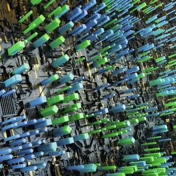 Circuit board futuristic server code processing. Multicolor technology 库存插图