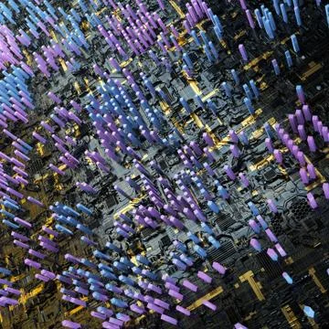 Circuit board futuristic server code processing. Multicolor technology イラスト素材