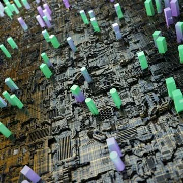 Circuit board futuristic server code processing. Multicolor technology Stock Illustration