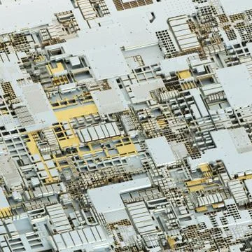 Circuit board futuristic server code processing. Gold and white technology Stock Illustration