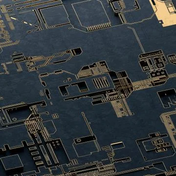 Circuit board futuristic server code processing. Gold and black technology Stock Illustration