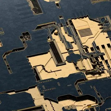 Circuit board futuristic server code processing. Gold and black technology Stock Illustration