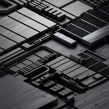 Circuit board futuristic server code processing. Gray technology background. 3d Stock Illustration
