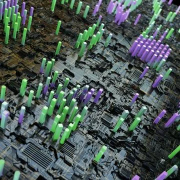 Circuit board futuristic server code processing. Multicolor technology Illustrazione stock