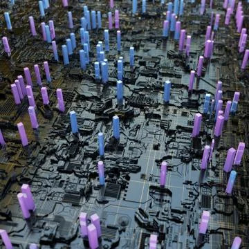 Circuit board futuristic server code processing. Multicolor technology 库存插图