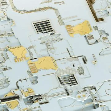 Circuit board futuristic server code processing. Gold and white technology Stock Illustration