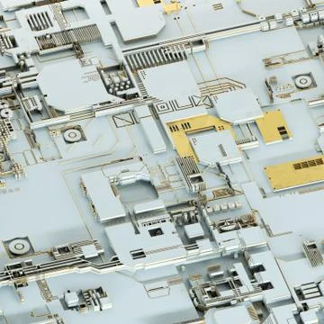 Circuit board futuristic server code processing. Gold and white technology Stockillustratie