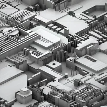 Circuit board futuristic server code processing. White technology background. 3d Stock Illustration