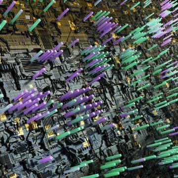 Circuit board futuristic server code processing. Multicolor technology Stock Illustration