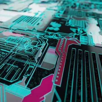 Circuit board futuristic server code processing. Neon color technology イラスト素材